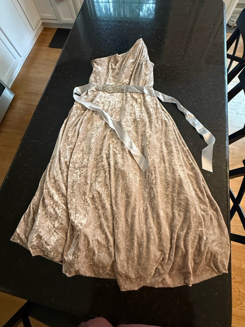 Girls Velvet Champagne Party Dress with Satin Sash